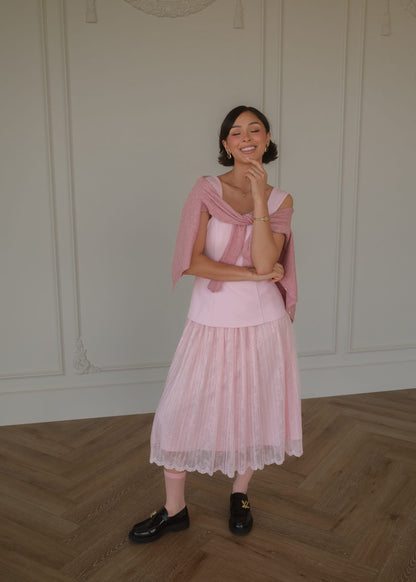 chic size inclusive model wearing JessaKae Jackie Peplum Belted Dress - Pink Dresses