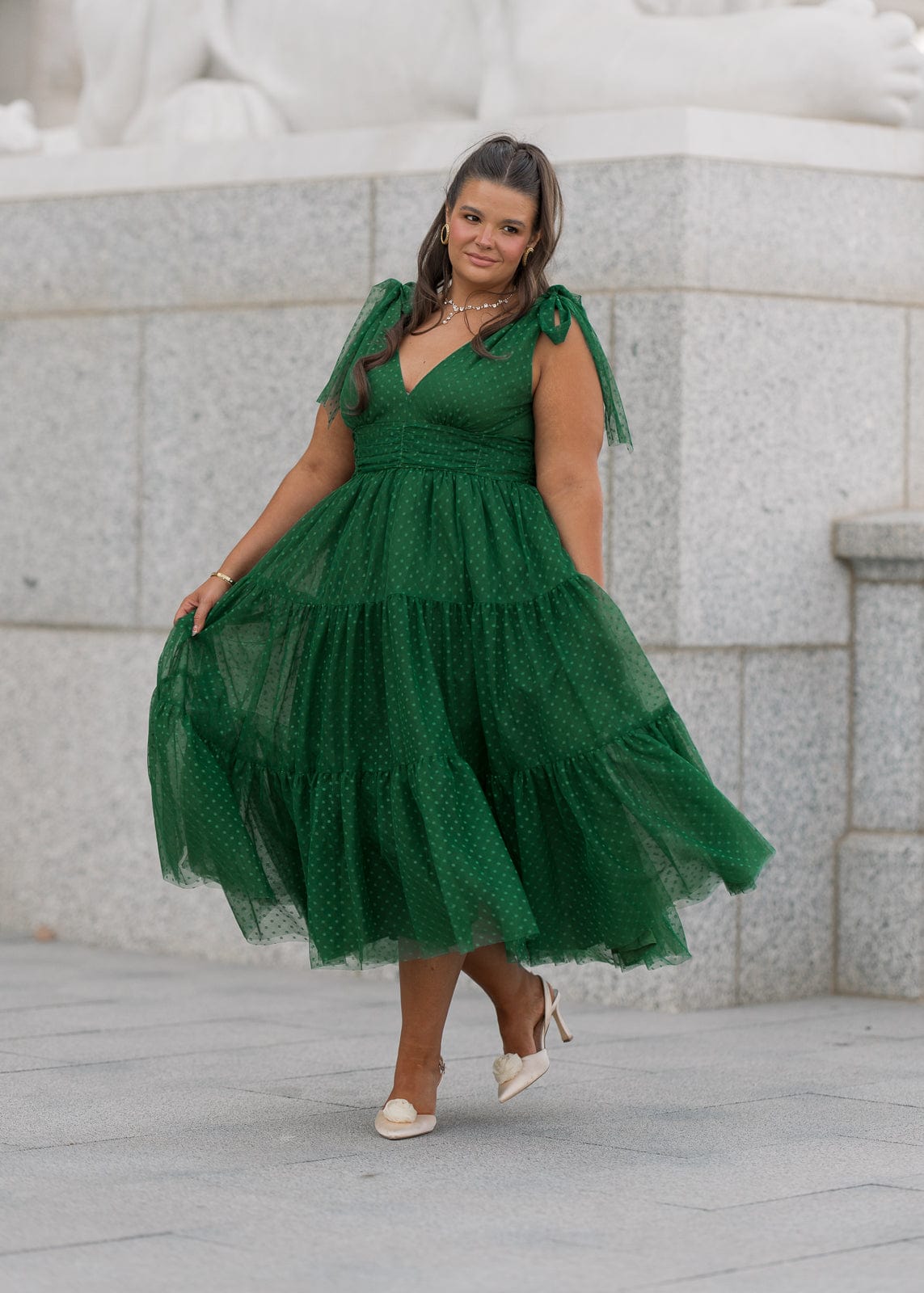 chic size inclusive model wearing JessaKae Jeanne Dress