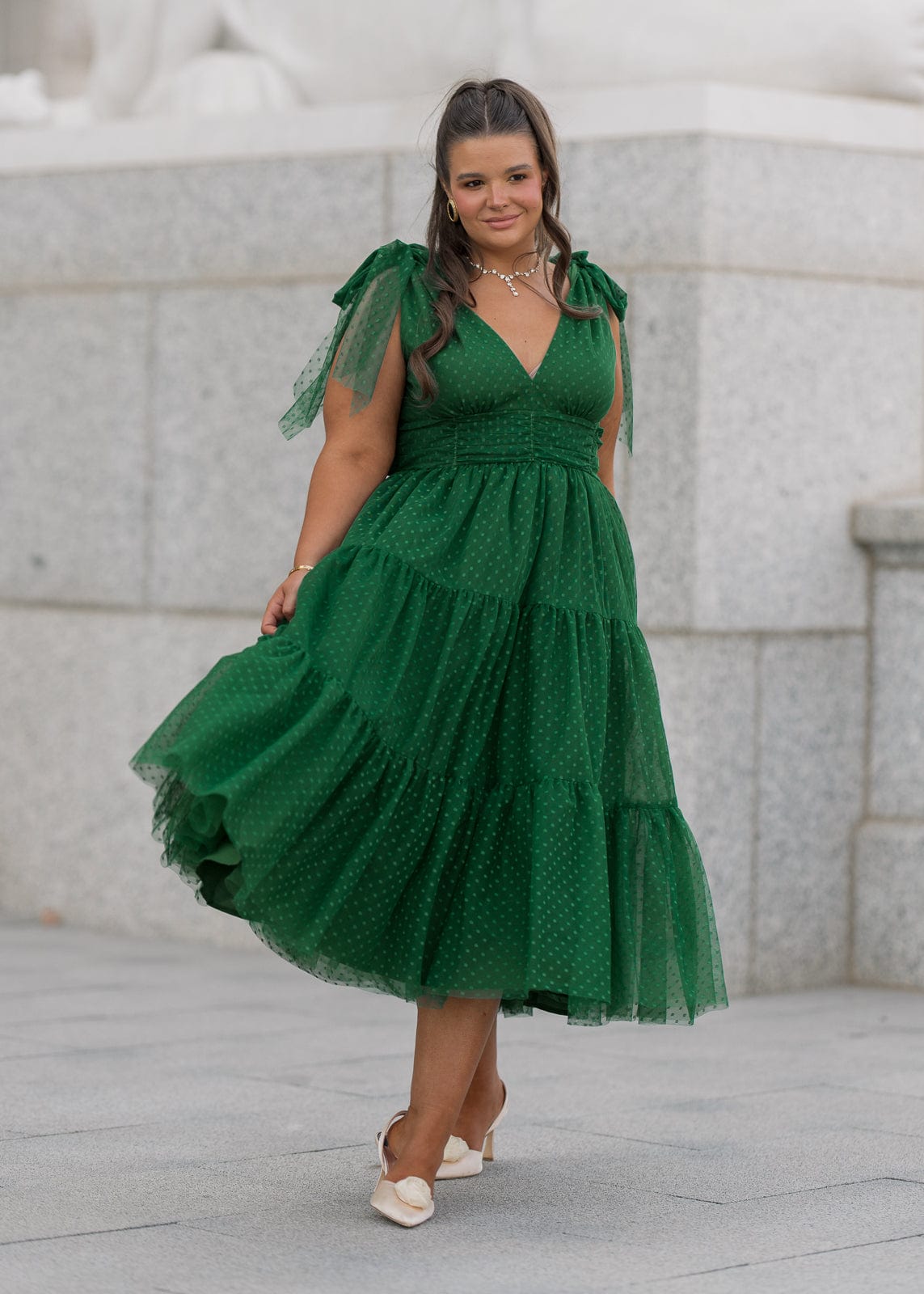 chic size inclusive model wearing JessaKae Jeanne Dress