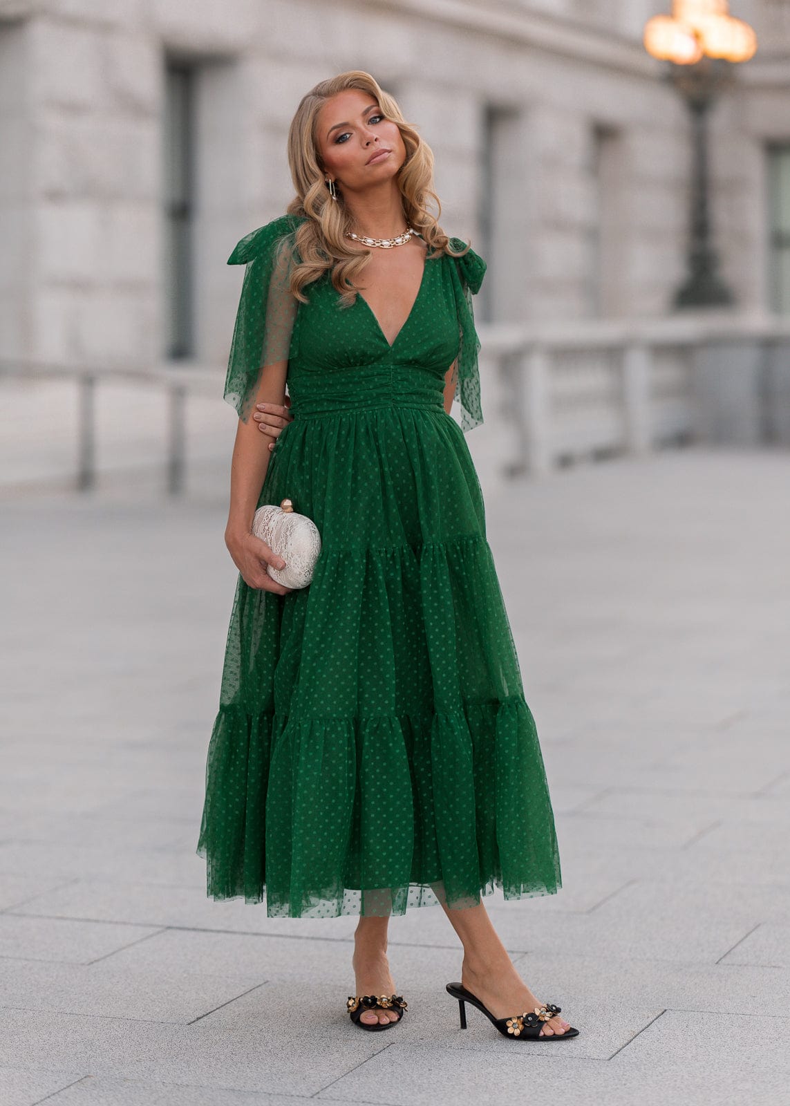 chic size inclusive model wearing JessaKae Jeanne Dress