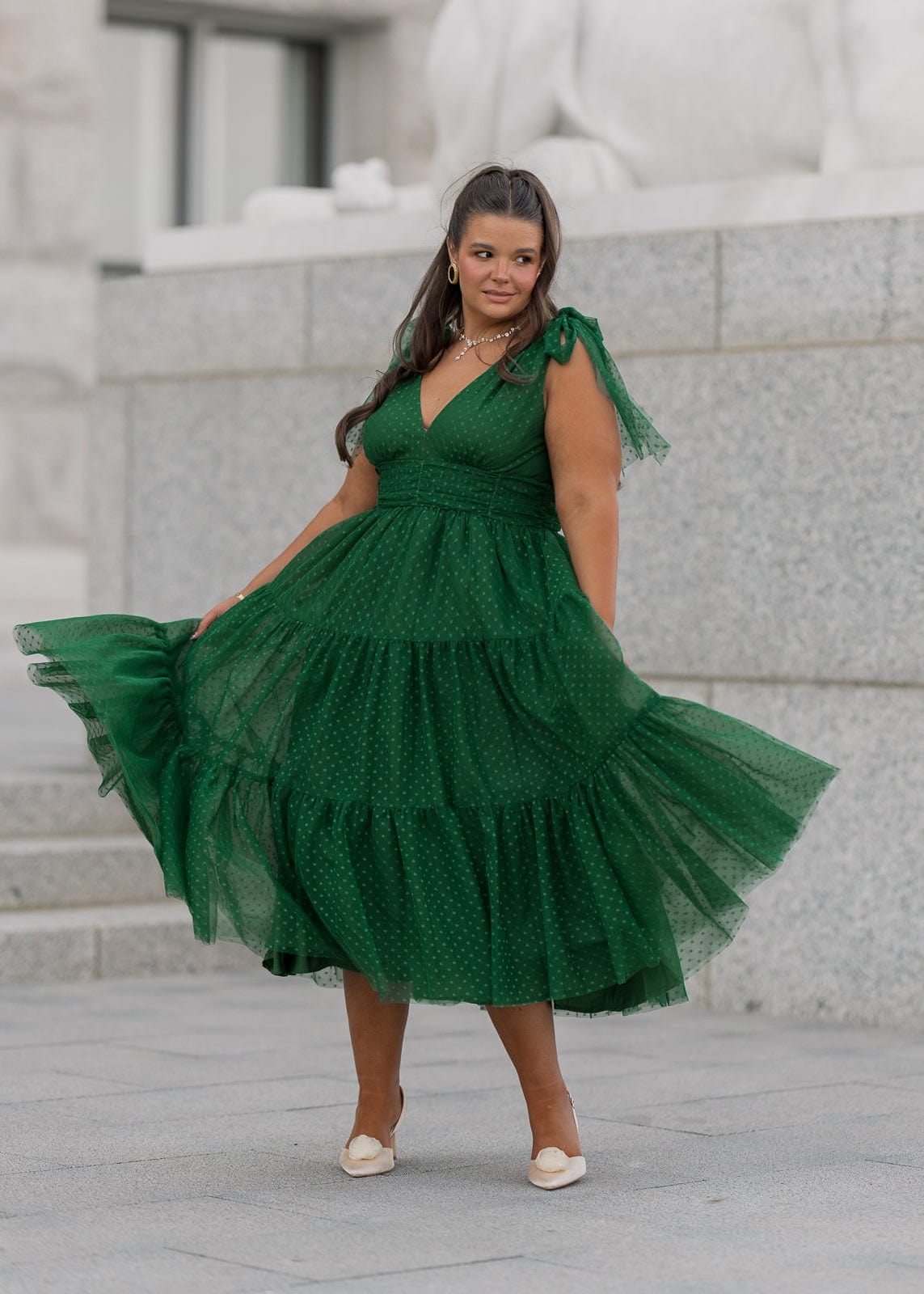 chic size inclusive model wearing JessaKae Jeanne Dress
