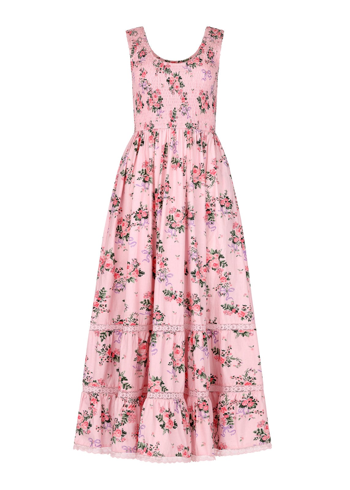 chic size inclusive model wearing JessaKae Juliette Floral Bow Maxi Dress - Pink
