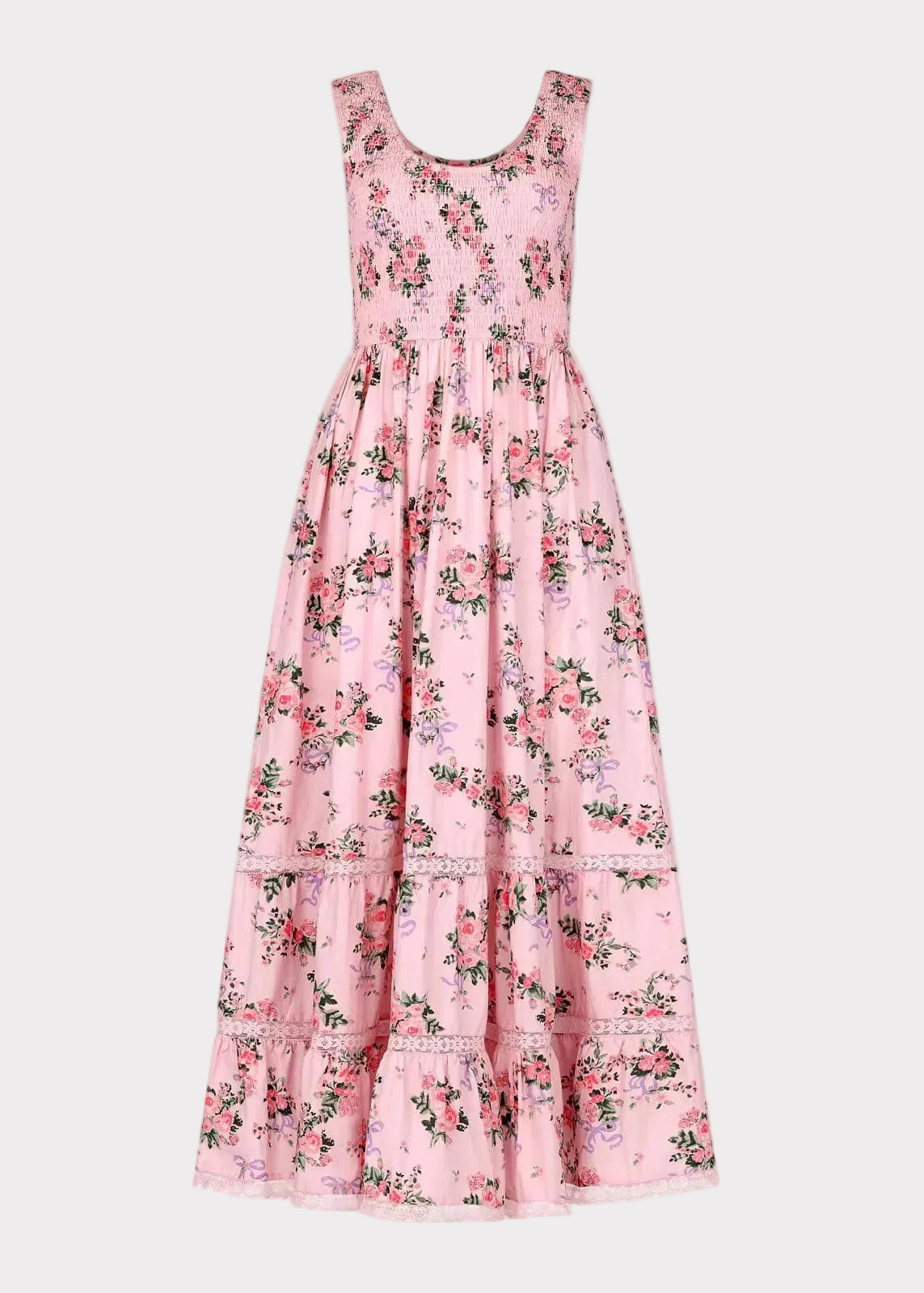 chic size inclusive model wearing JessaKae Juliette Floral Bow Maxi Dress - Pink
