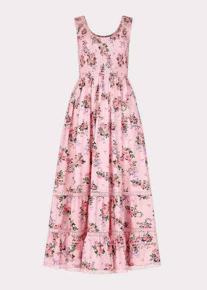 chic size inclusive model wearing JessaKae Juliette Floral Bow Maxi Dress - Pink