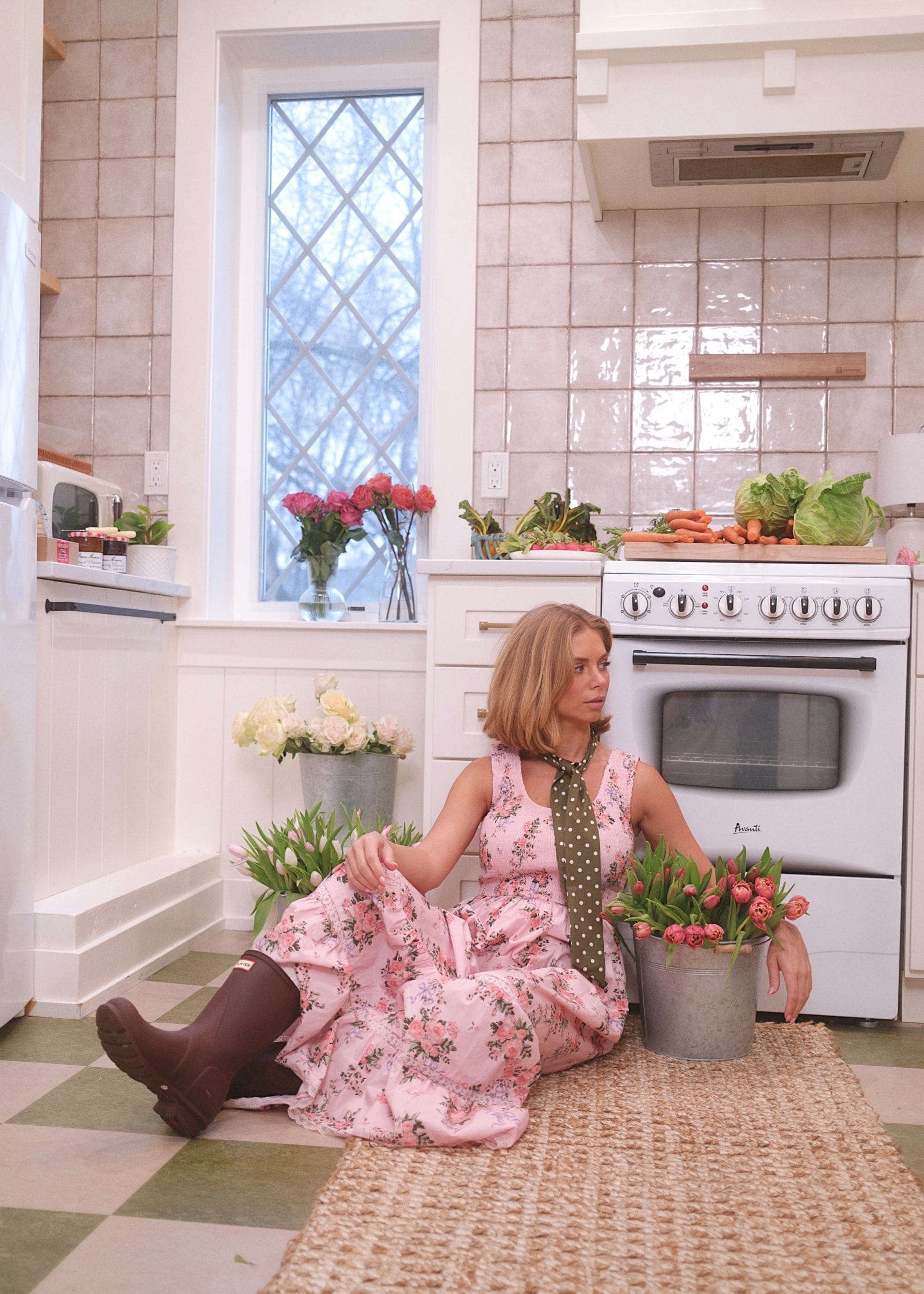 chic size inclusive model wearing JessaKae Juliette Floral Bow Print Maxi Dress - Pink Dresses