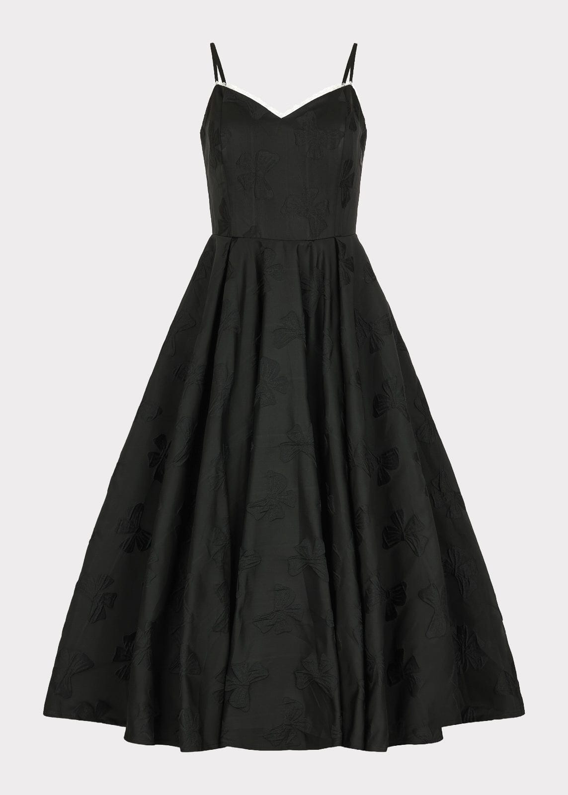 chic size inclusive model wearing JessaKae Kelly A-line Jacquard Midi Dress - Black