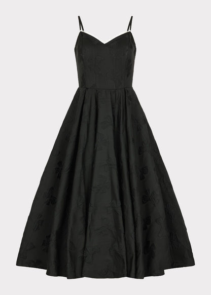 chic size inclusive model wearing JessaKae Kelly A-line Jacquard Midi Dress - Black