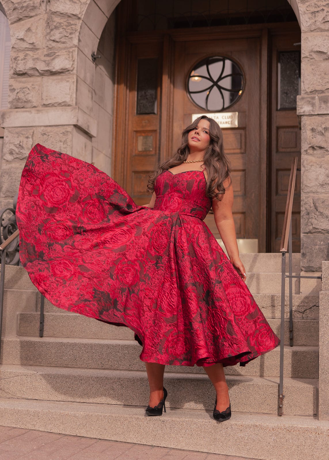 chic size inclusive model wearing JessaKae Kelly Dress