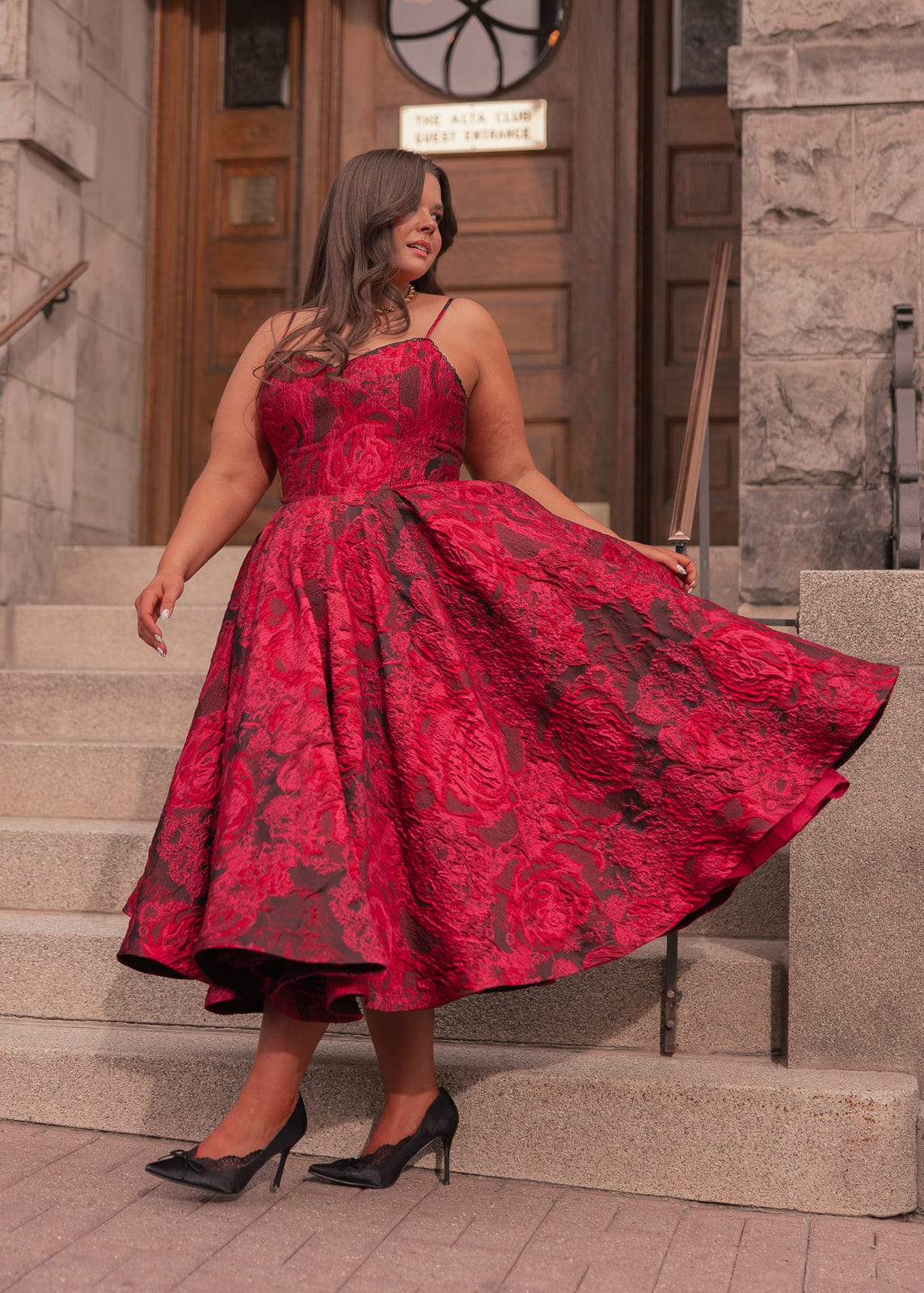 chic size inclusive model wearing JessaKae Kelly Dress