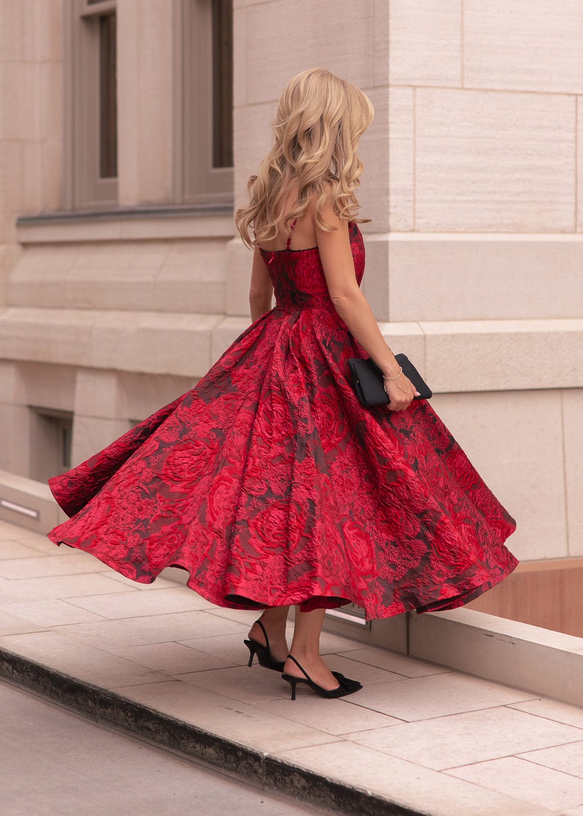 Kelly A-line Jacquard Midi Dress - Red | Occasion Dress in Sizes XXS–6X