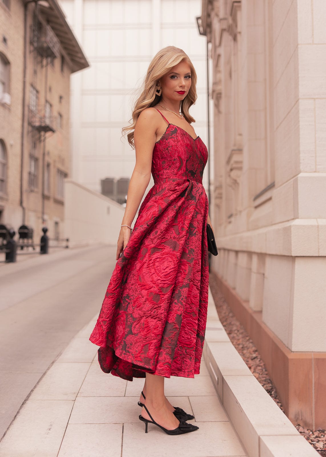 Kelly A-line Jacquard Midi Dress - Red | Occasion Dress in Sizes XXS6X | JessaKae Kelly A-line Jacquard Midi Dress - Red | Occasion Dress in Sizes XXS6X | JessaKae
