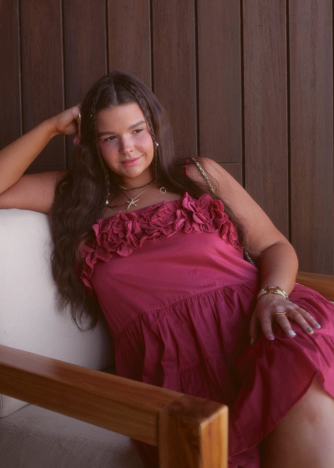 chic size inclusive model wearing JessaKae Kia Dress