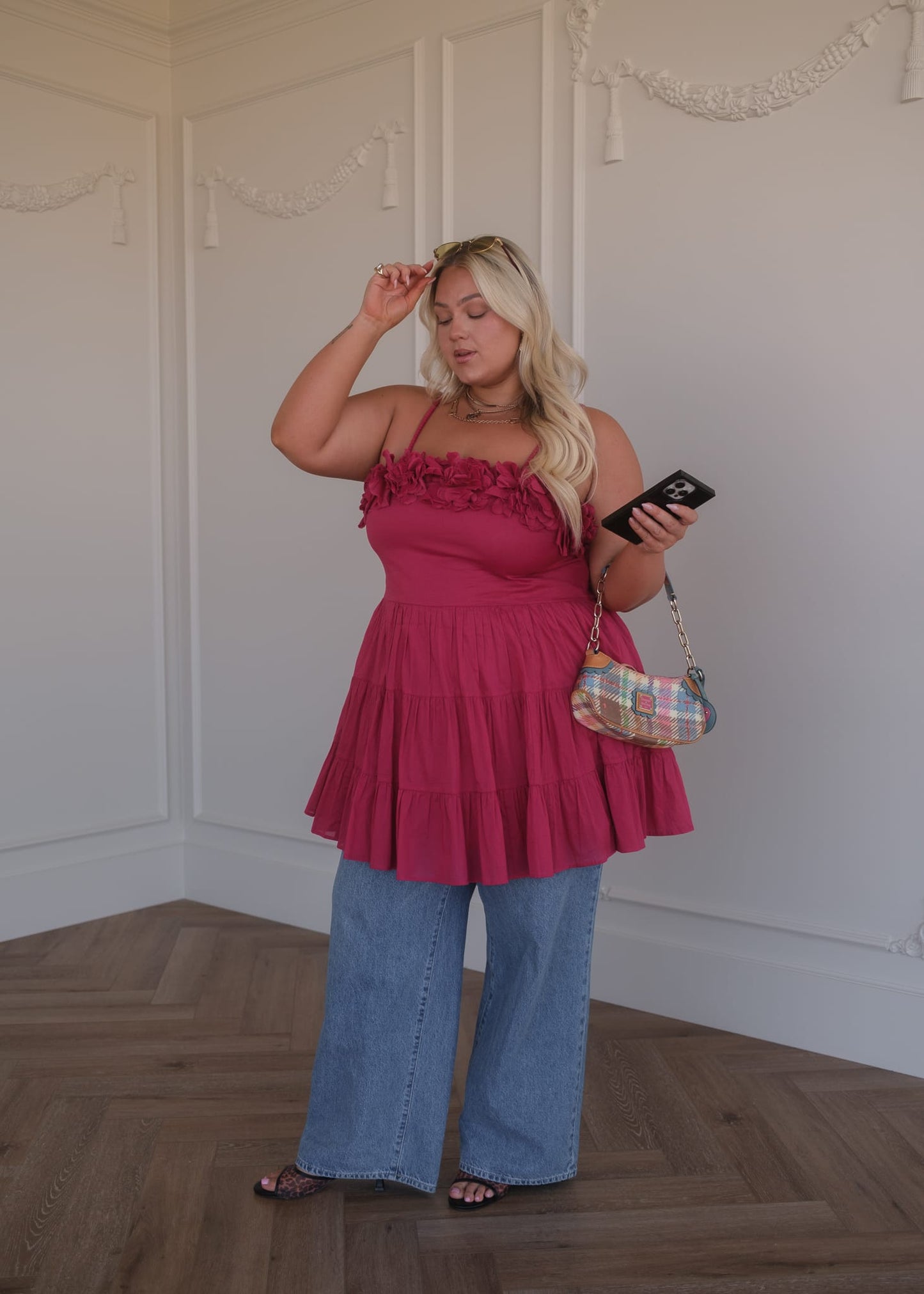 chic size inclusive model wearing JessaKae Kia Dress