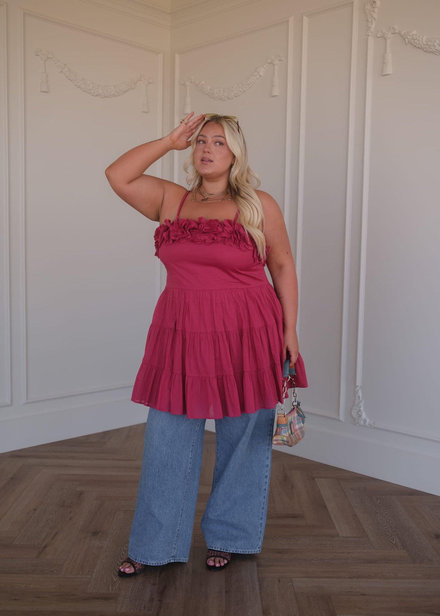 chic size inclusive model wearing JessaKae Kia Dress