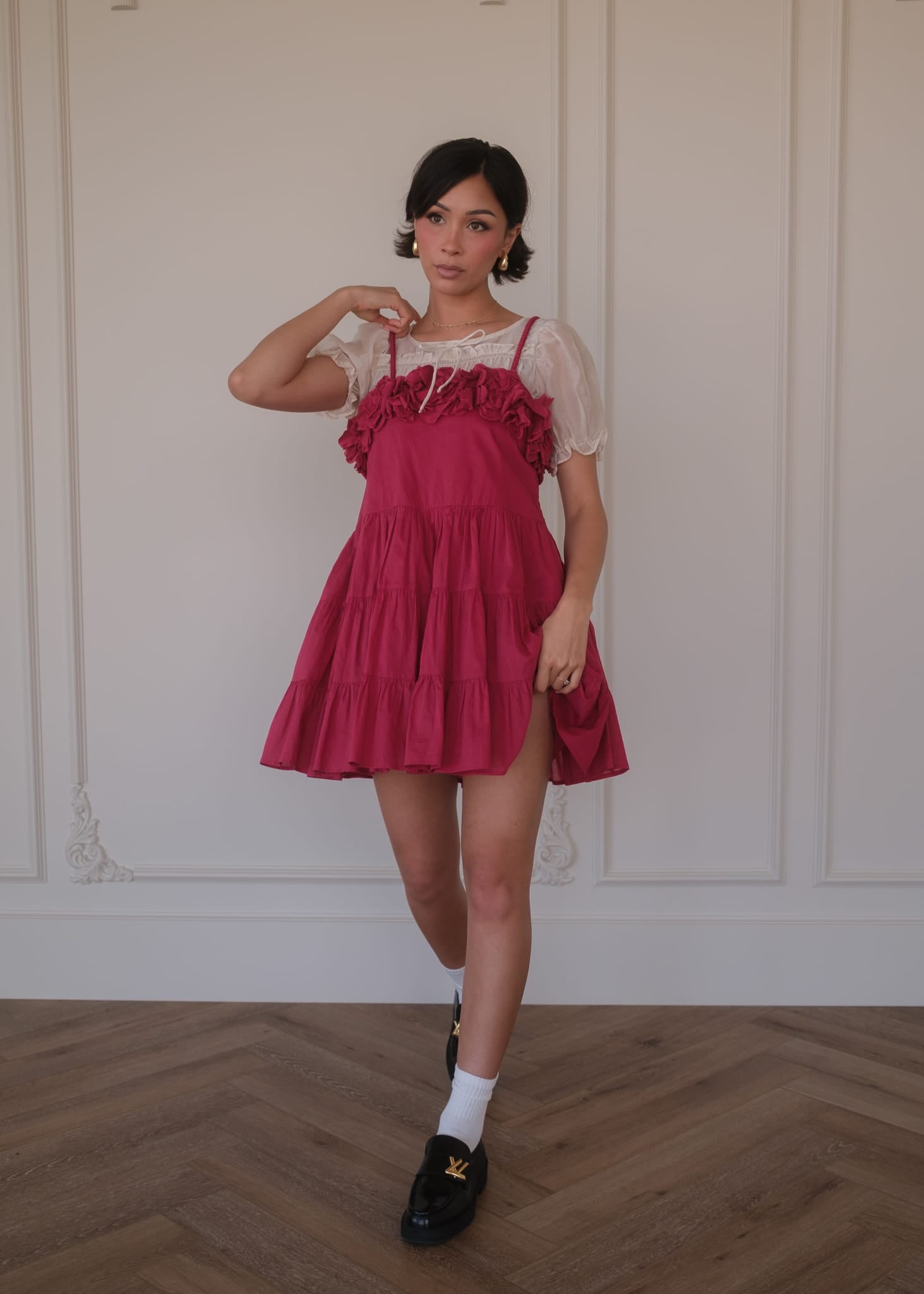 chic size inclusive model wearing JessaKae Kia Dress