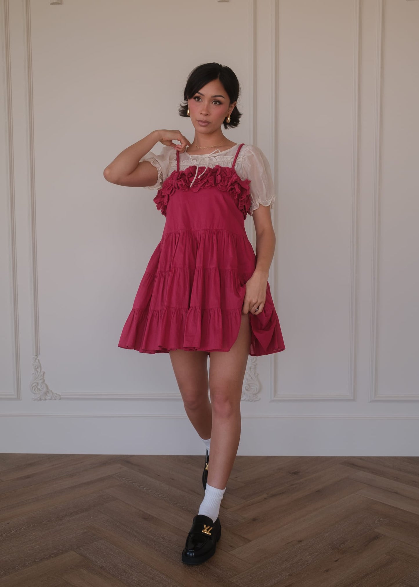 chic size inclusive model wearing JessaKae Kia Dress