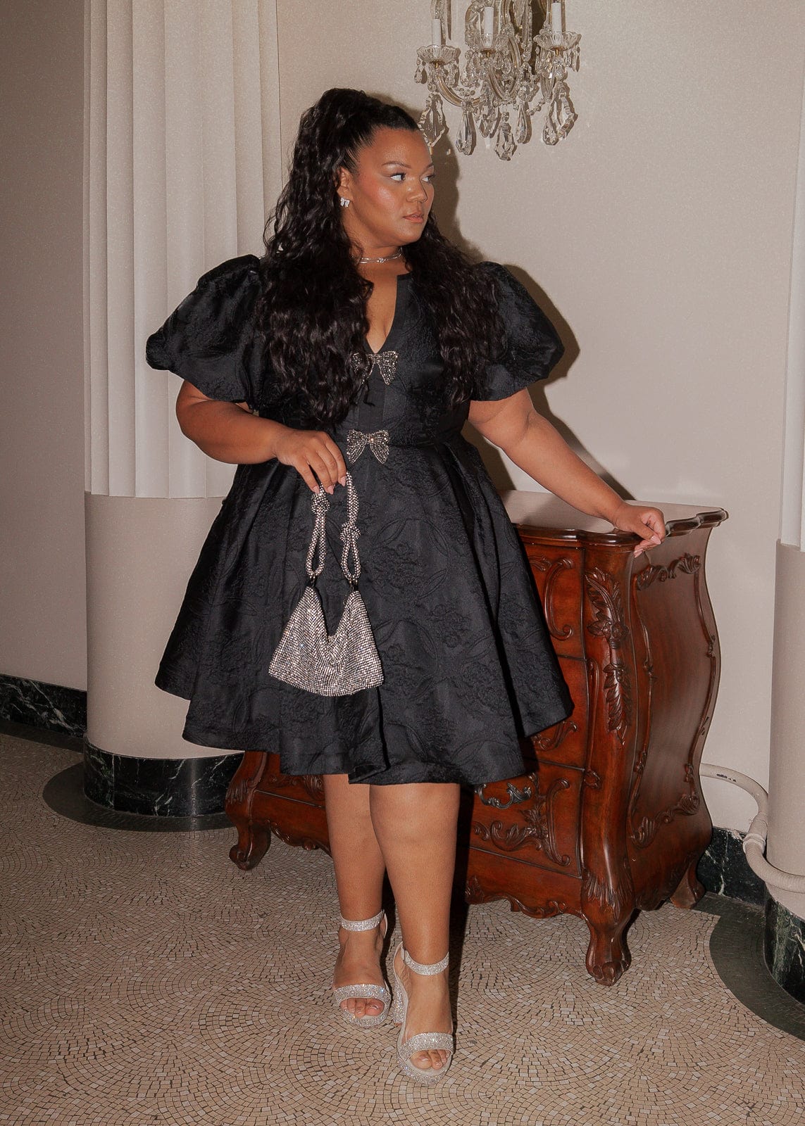 chic size inclusive model wearing JessaKae Lennon Dress