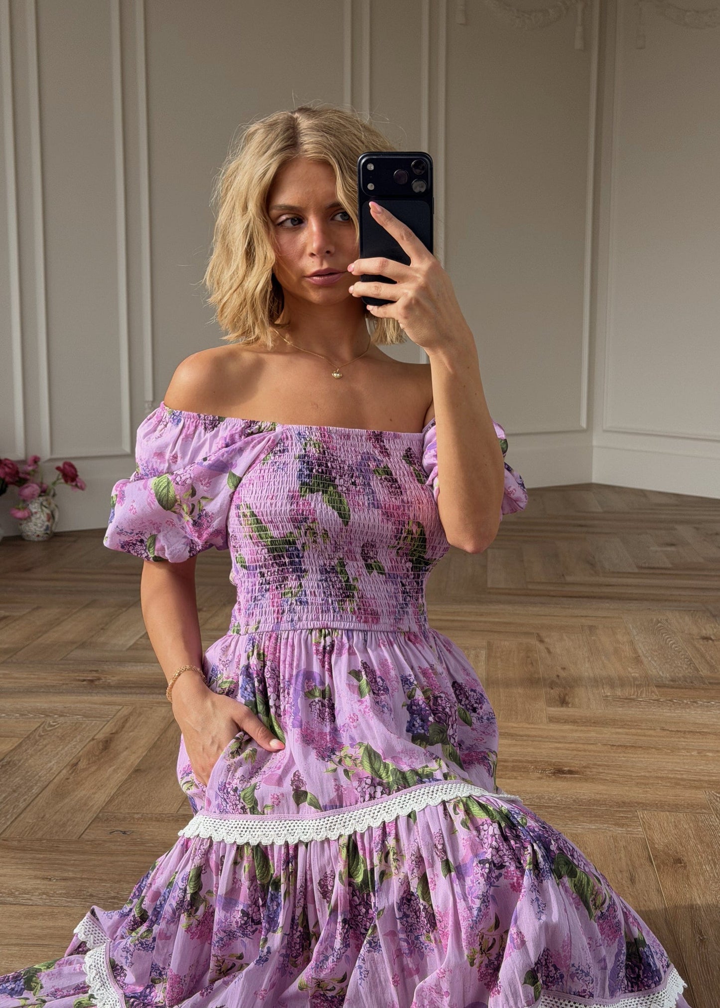 chic size inclusive model wearing JessaKae Lilac Dress Dresses