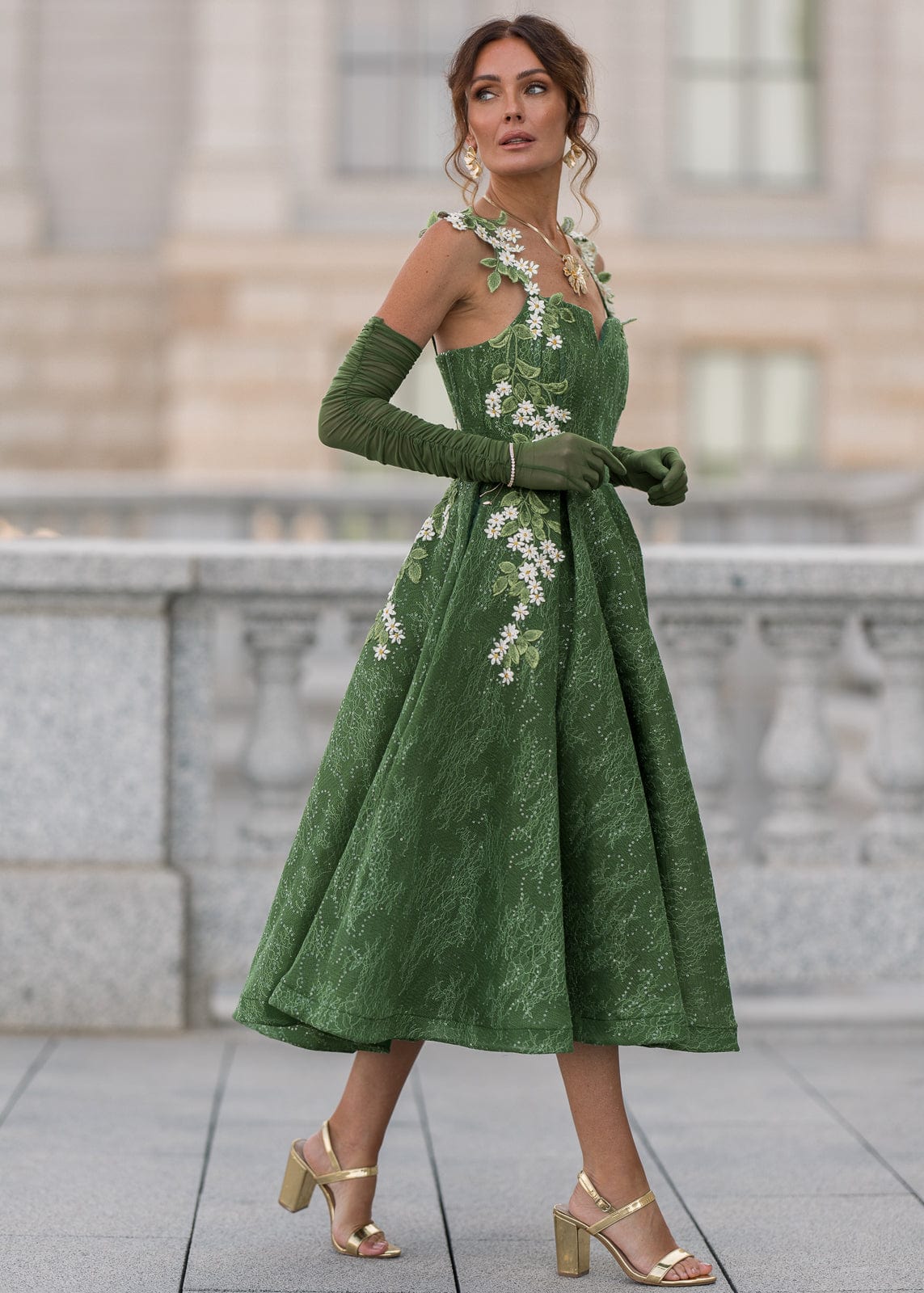 green dress with flowers Thats So Fetch | Solem Midi | Floral high side slit creates elegant movement 8 Best Velvet Green Floral