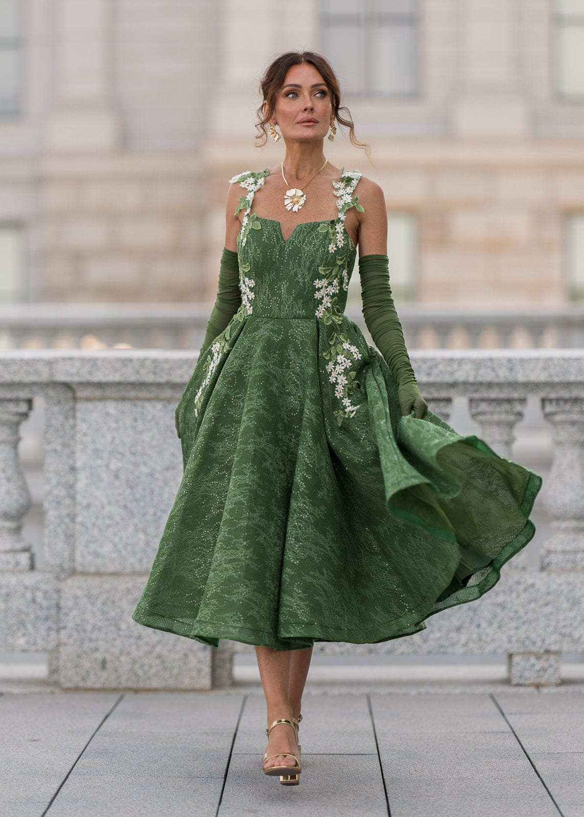 chic size inclusive model wearing JessaKae Lily Petal Dress