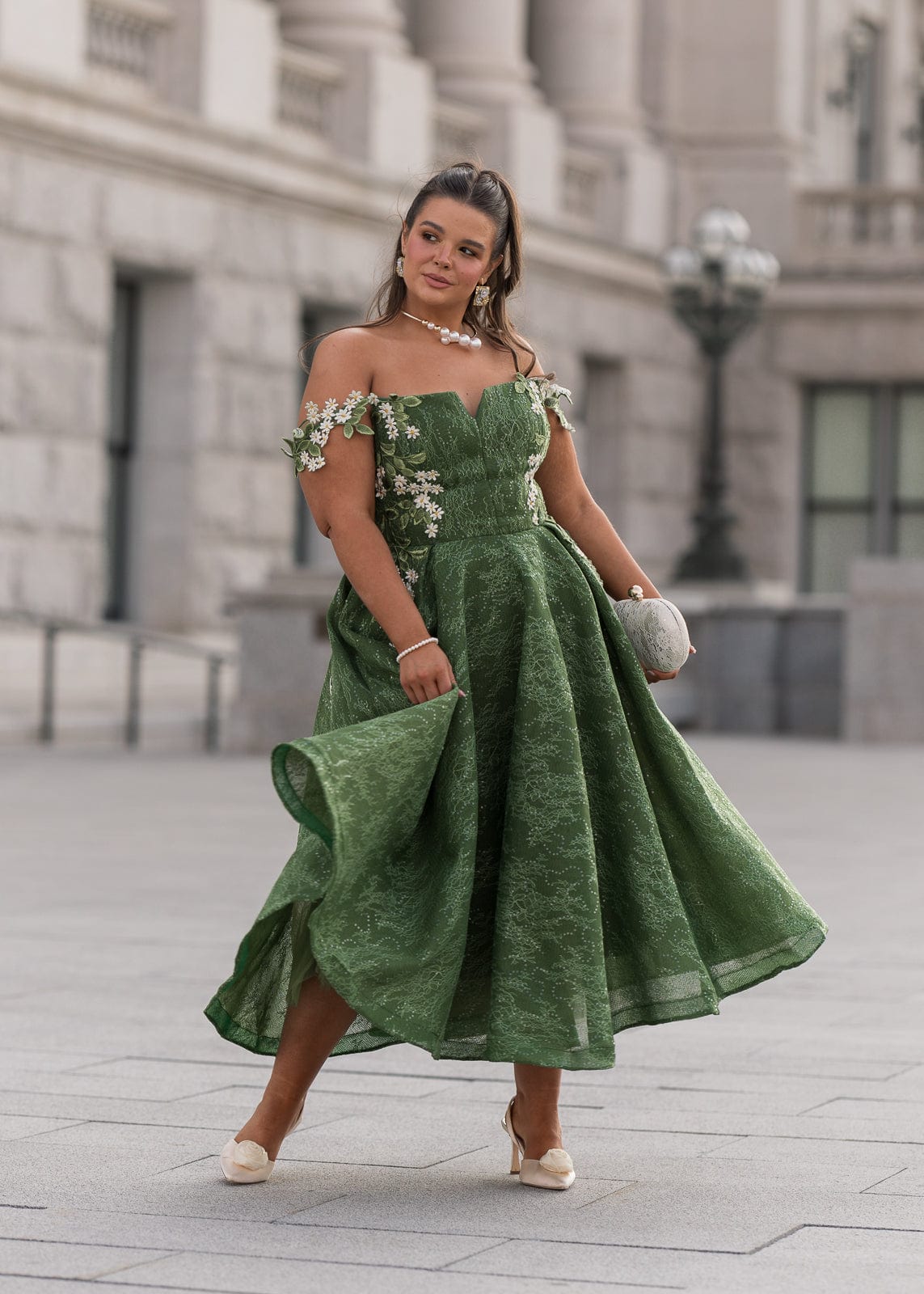 chic size inclusive model wearing JessaKae Lily Petal Dress