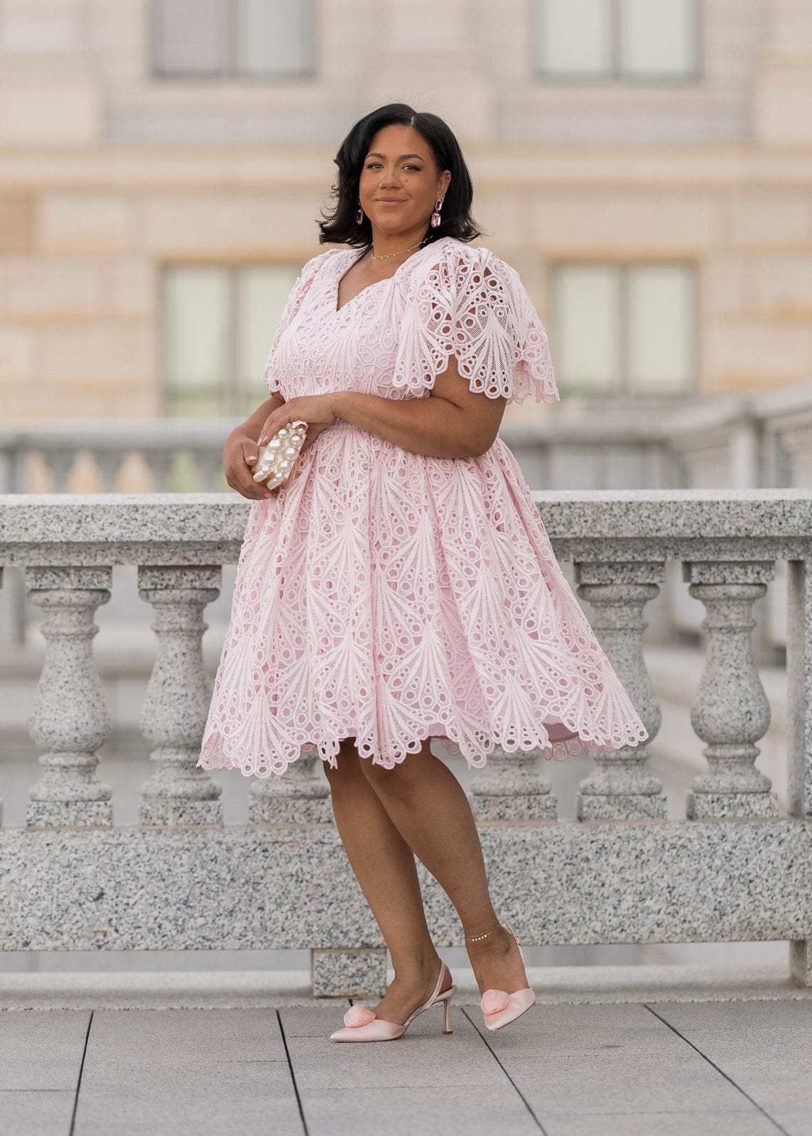 chic size inclusive model wearing JessaKae Linda Dress