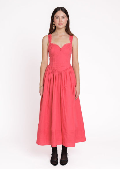 chic size inclusive model wearing JessaKae Lottie Basque Waist Floral Midi Dress - White