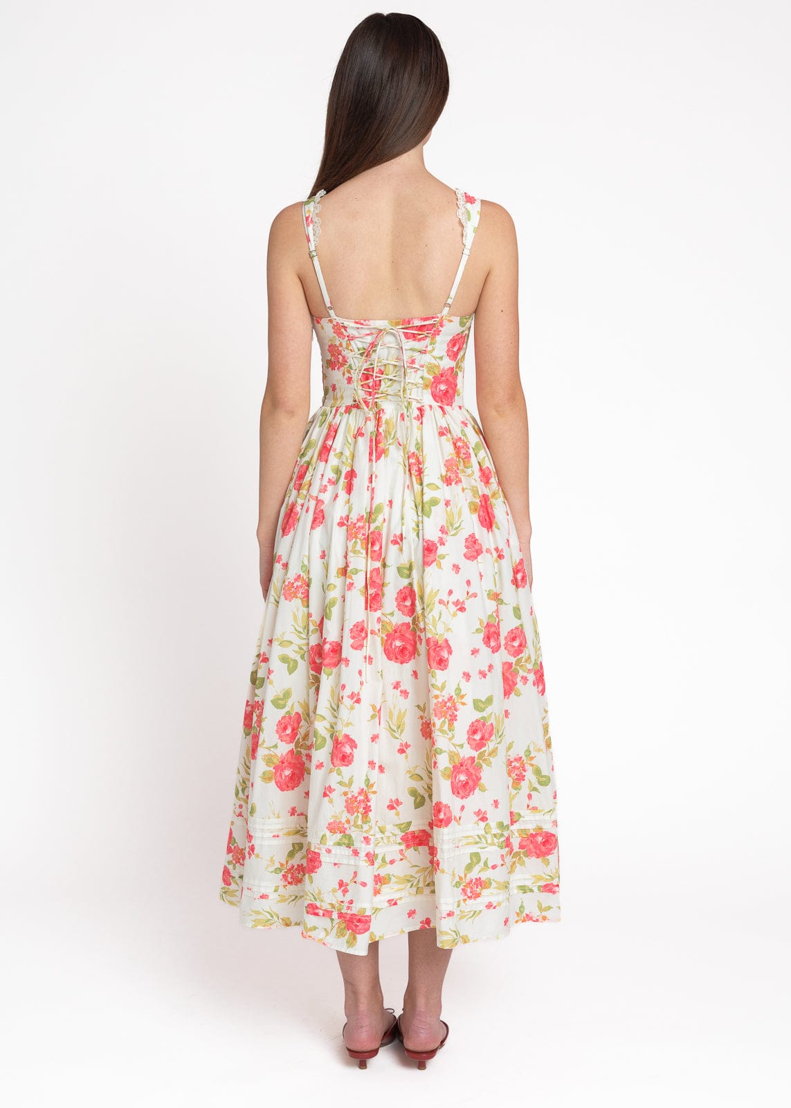 knee length dresses for ladies White floral print midi dress – Giuliana Boutique main image 0