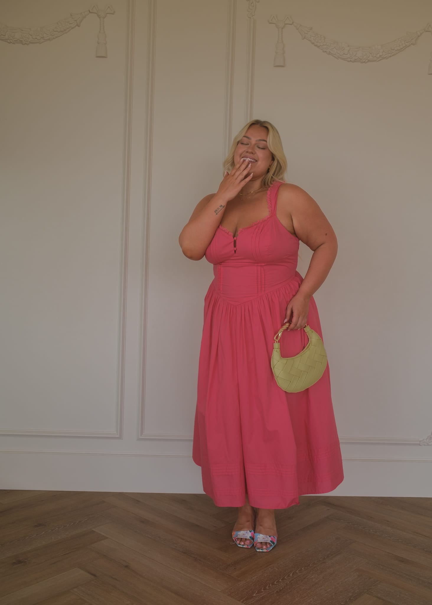 Lottie Basque Waist Midi Dress - Coral | Occasion Dress in Sizes XXS–6X