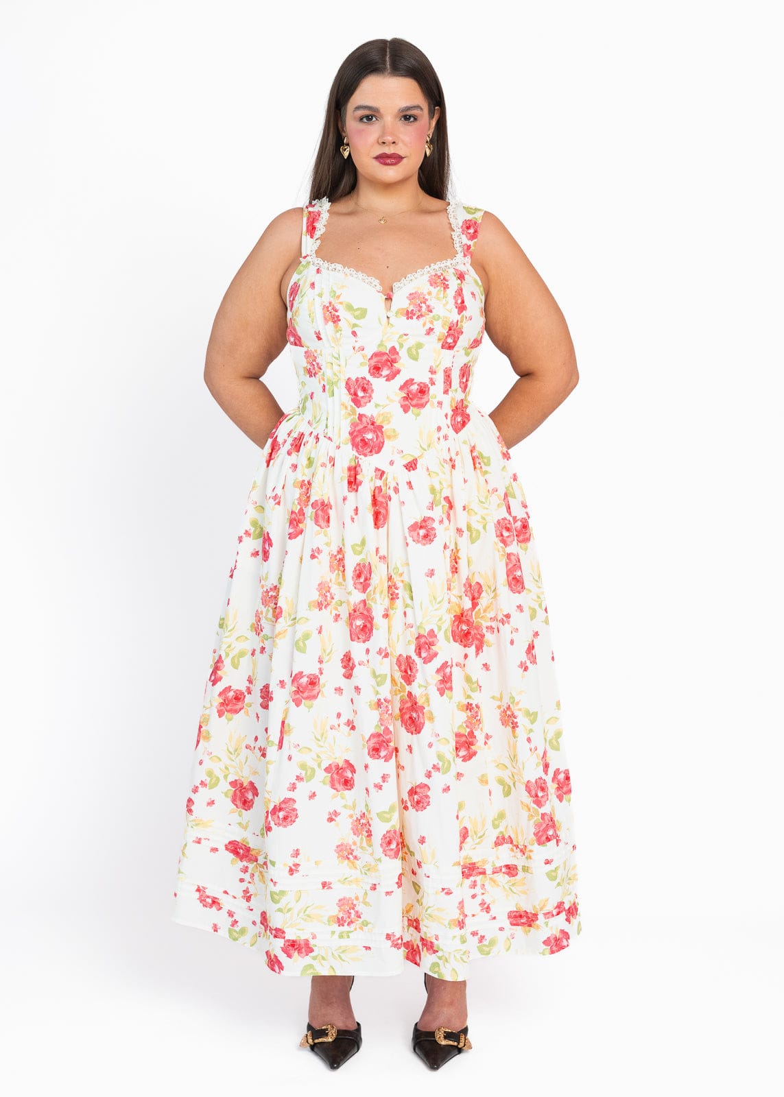 chic size inclusive model wearing JessaKae Lottie Dress