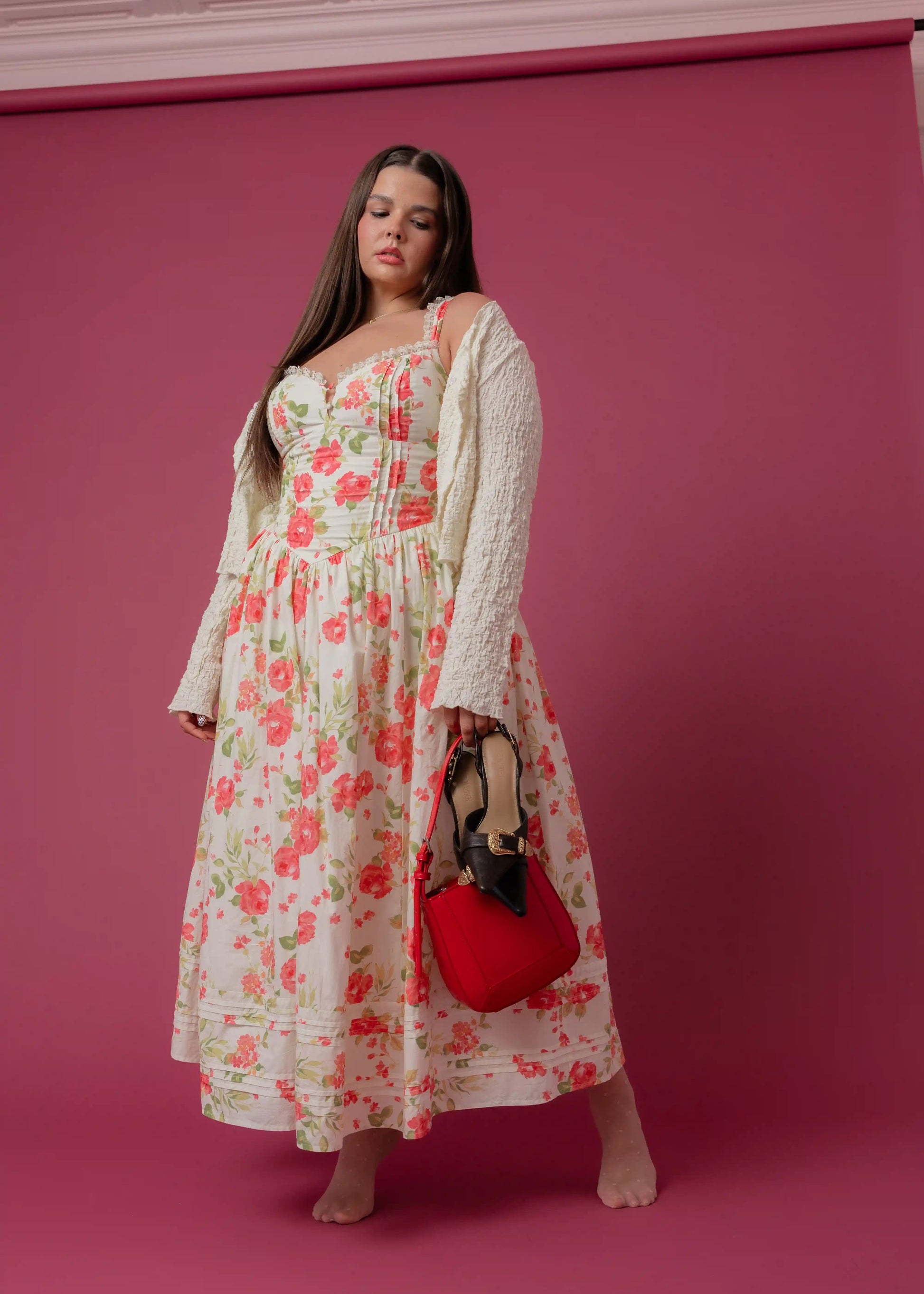 chic size inclusive model wearing JessaKae Lottie Dress