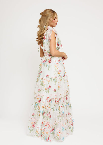 chic size inclusive model wearing JessaKae Margaret Floral Embroidered Maxi Wedding Dress Dresses