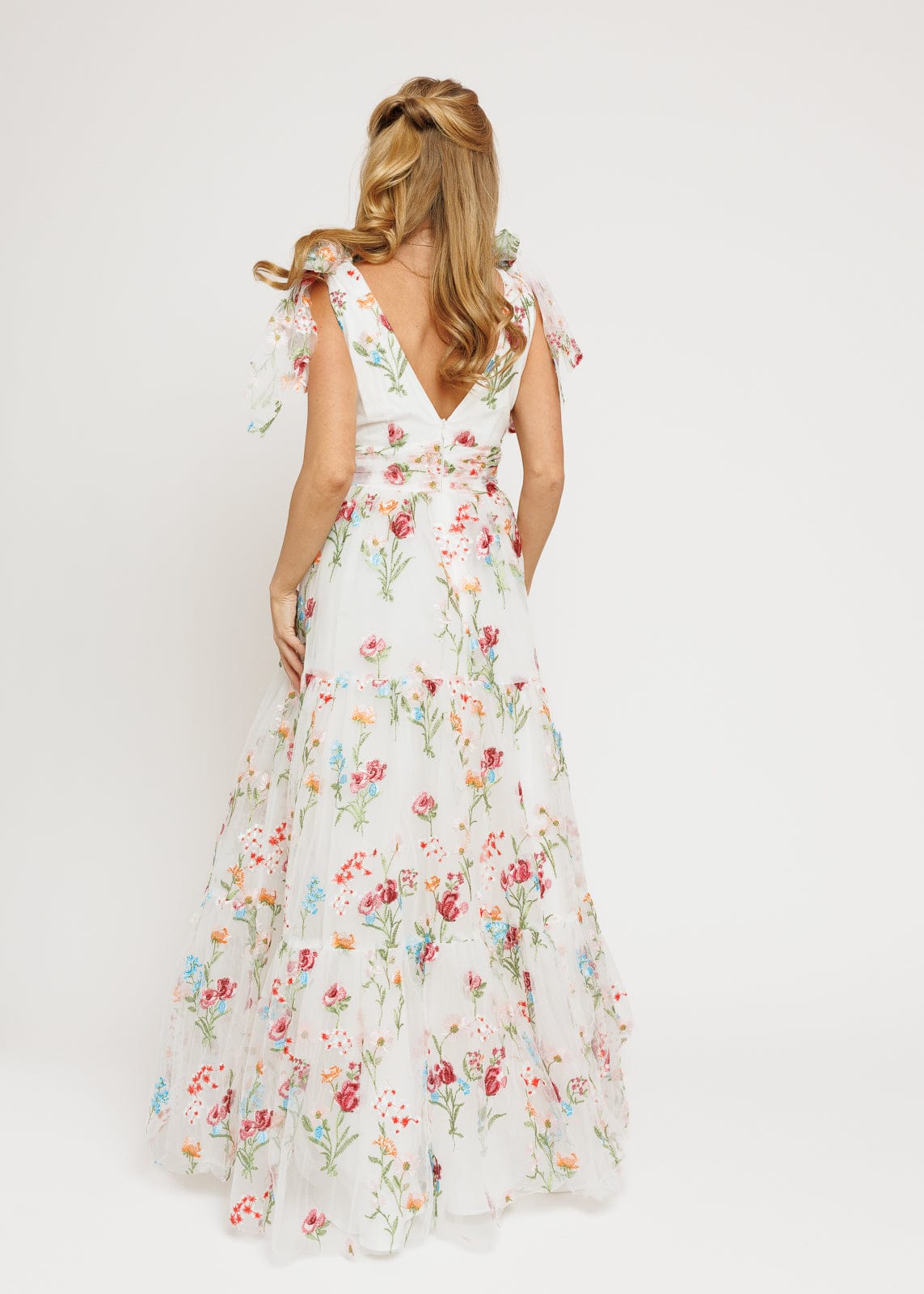 chic size inclusive model wearing JessaKae Margaret Floral Embroidered Maxi Wedding Dress Dresses