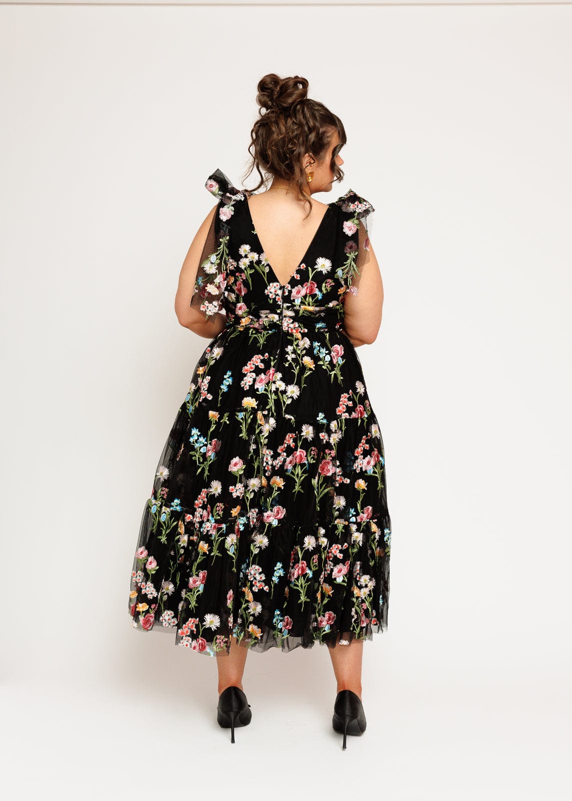 Margaret Floral Embroidered Midi Dress Black | Occasion Dress in