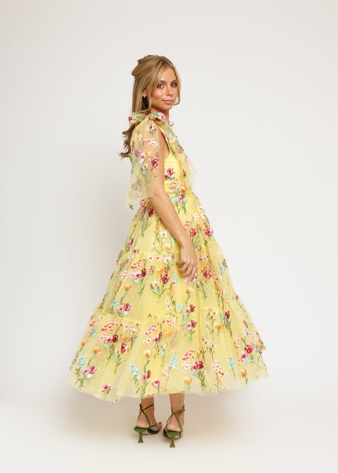 Margaret Floral Embroidered Midi Dress Yellow | Occasion Dress in