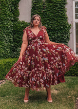 chic size inclusive model wearing JessaKae Margaret Midi Dress Dresses_Red Dahlia