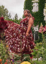 chic size inclusive model wearing JessaKae Margaret Midi Dress Dresses_Red Dahlia