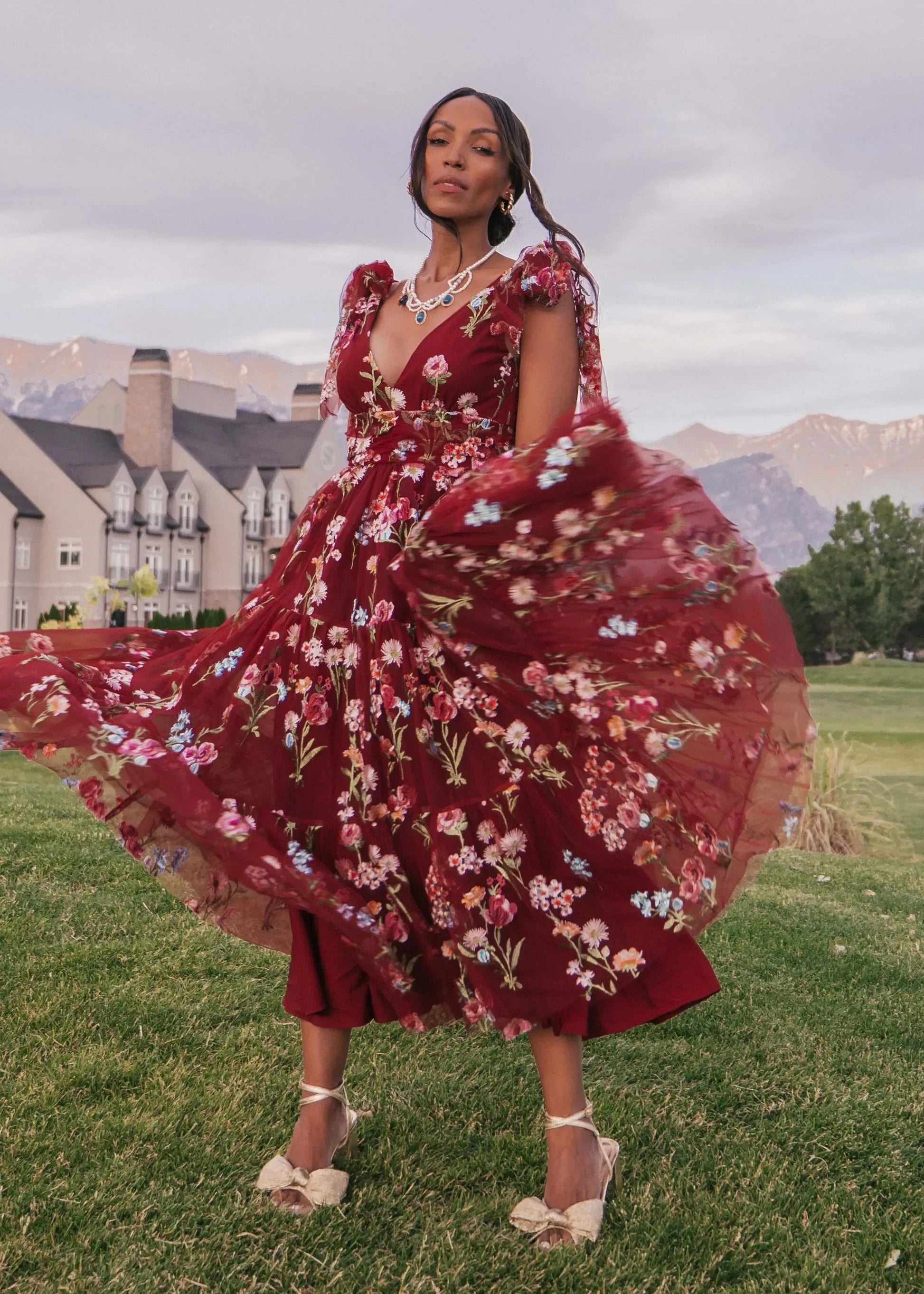 Margaret Floral Midi Dress Red | Occasion Dress in Sizes XXS6X | JessaKae Margaret Floral Midi Dress Red | Occasion Dress in Sizes XXS6X | JessaKae