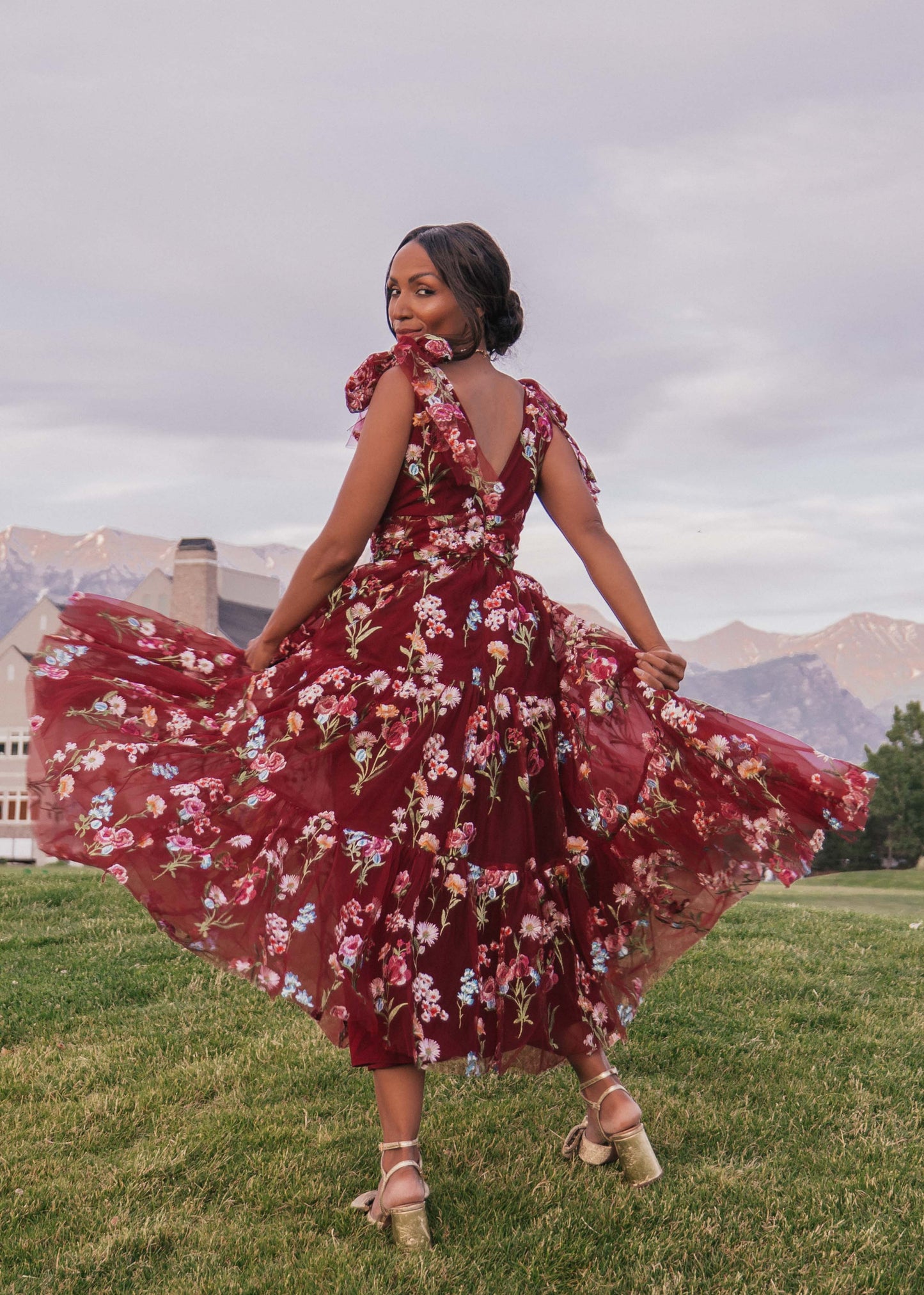 chic size inclusive model wearing JessaKae Margaret Midi Dress Dresses_Red Dahlia