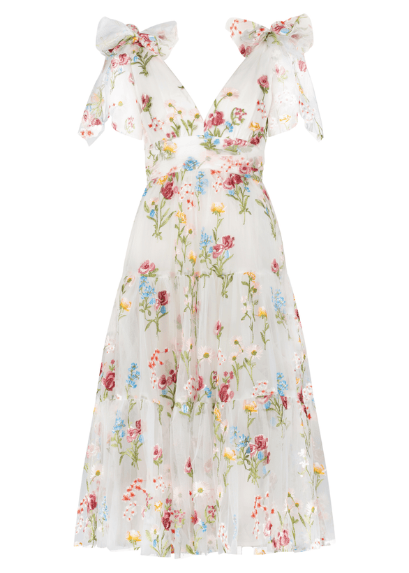 Margaret Midi Dress - White Floral