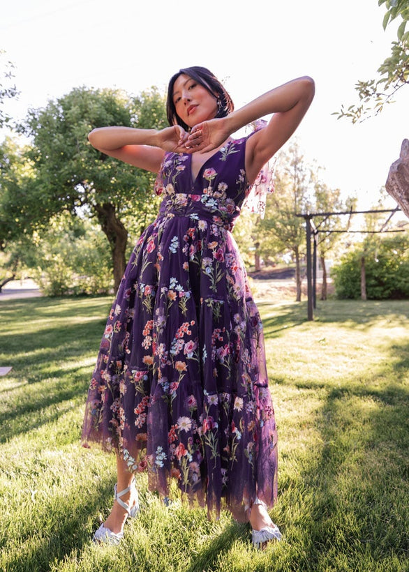 Margaret Midi Dress - Purple Floral