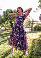 chic size inclusive model wearing JessaKae Margaret Midi Dress Dresses_Purple Floral