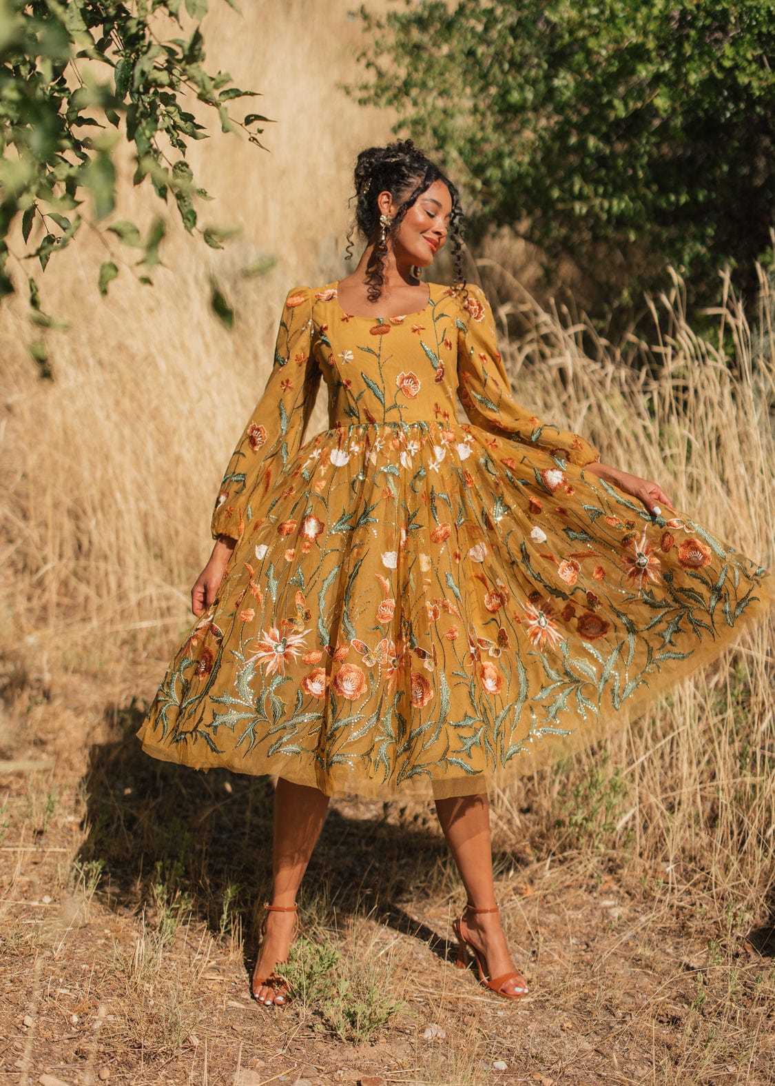 chic size inclusive model wearing JessaKae Marigold Dress Dresses Dress_Marigold / XS