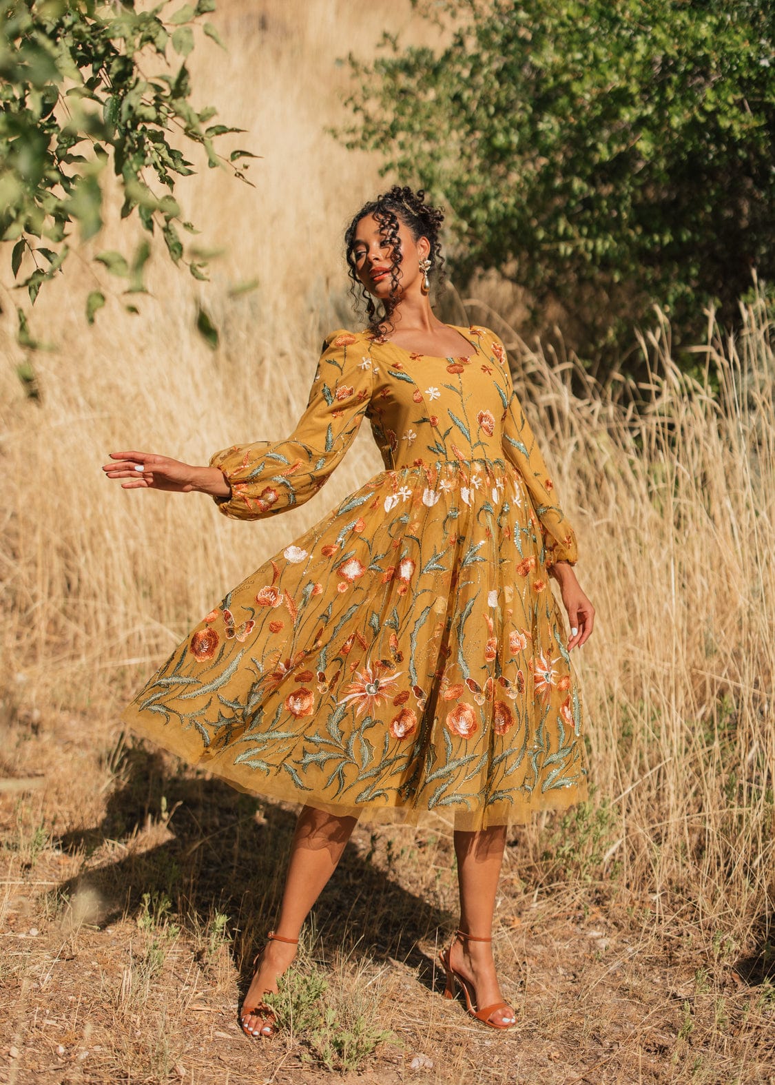 chic size inclusive model wearing JessaKae Marigold Dress Dresses Dress_Marigold / XS