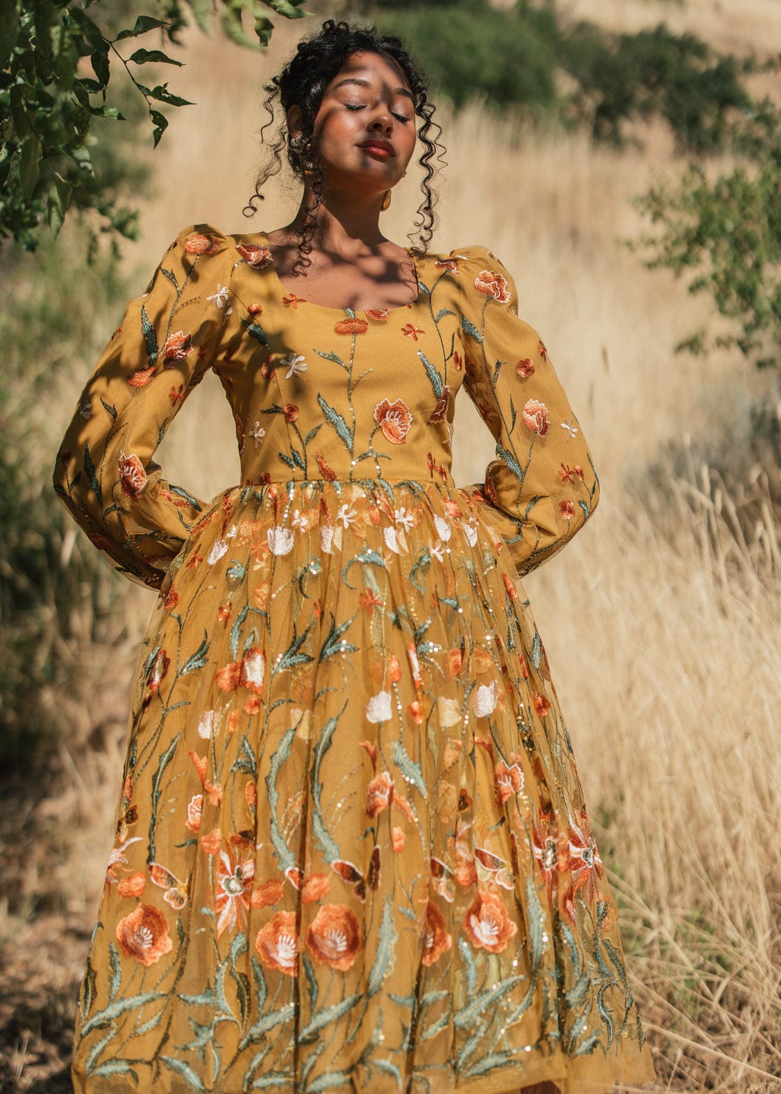 chic size inclusive model wearing JessaKae Marigold Dress Dresses Dress_Marigold / XS