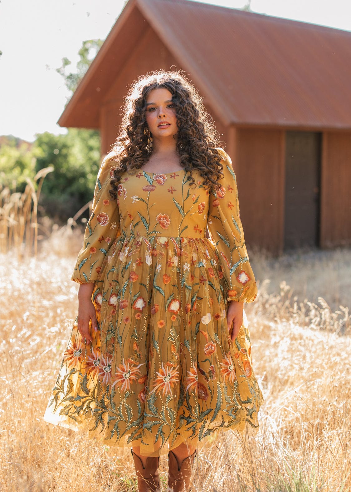 chic size inclusive model wearing JessaKae Marigold Dress Dresses Dress_Marigold / XL