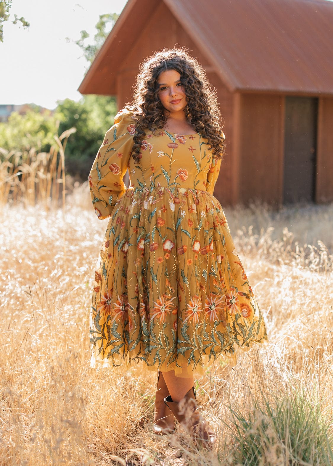 chic size inclusive model wearing JessaKae Marigold Dress Dresses Dress_Marigold / XL