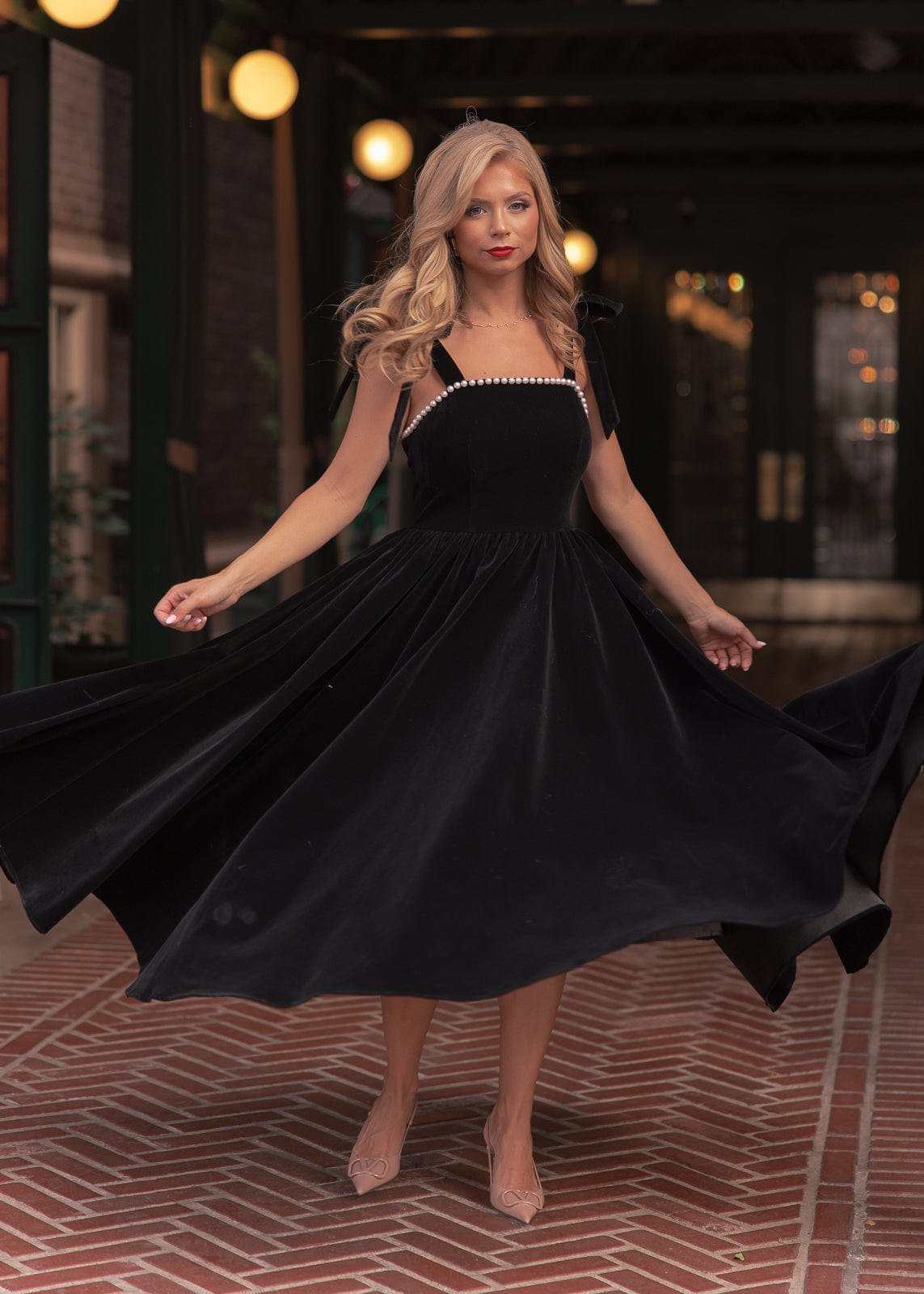 Mary Velvet Pearl Trim Bow Detail Midi Dress - Black | Occasion Dress in Sizes XXS6X | JessaKae Mary Velvet Pearl Trim Bow Detail Midi Dress - Black | Occasion Dress in Sizes XXS6X | JessaKae
