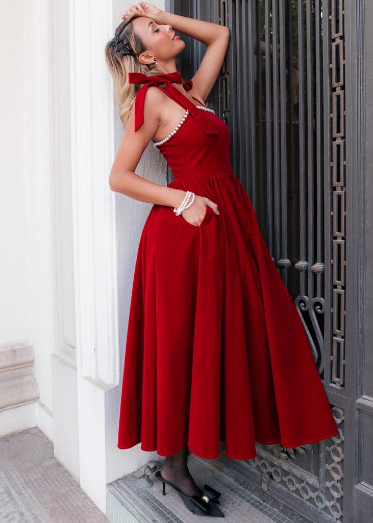 Mary Dress - Cranberry Velvet