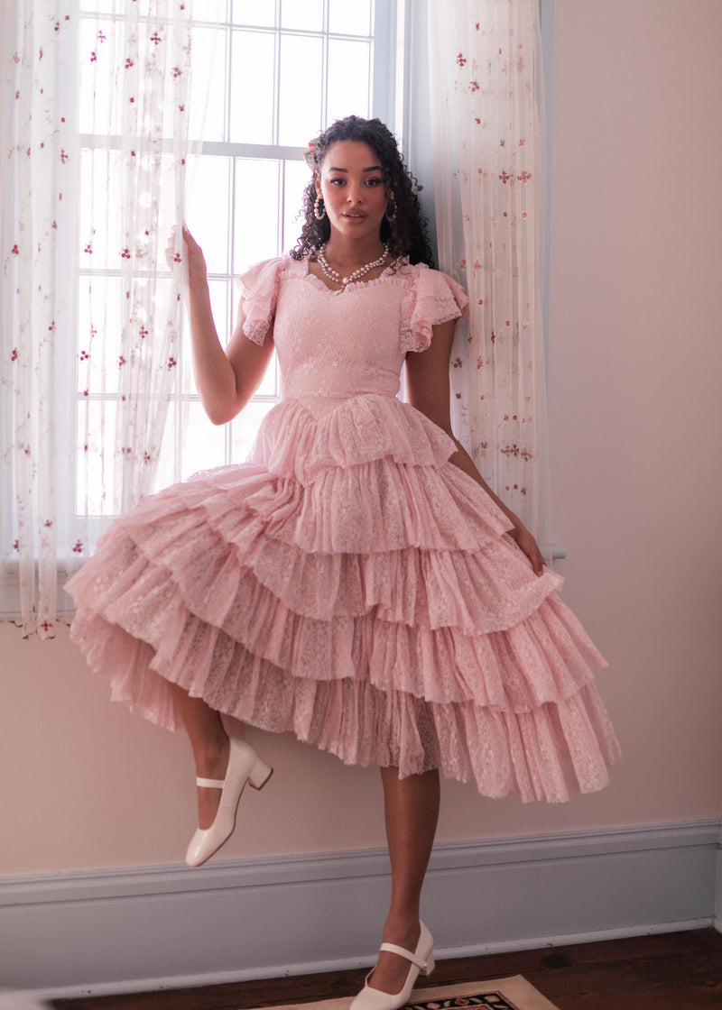 chic size inclusive model wearing JessaKae Mia Dress - Pink + Blue Pink / XXS Dresses